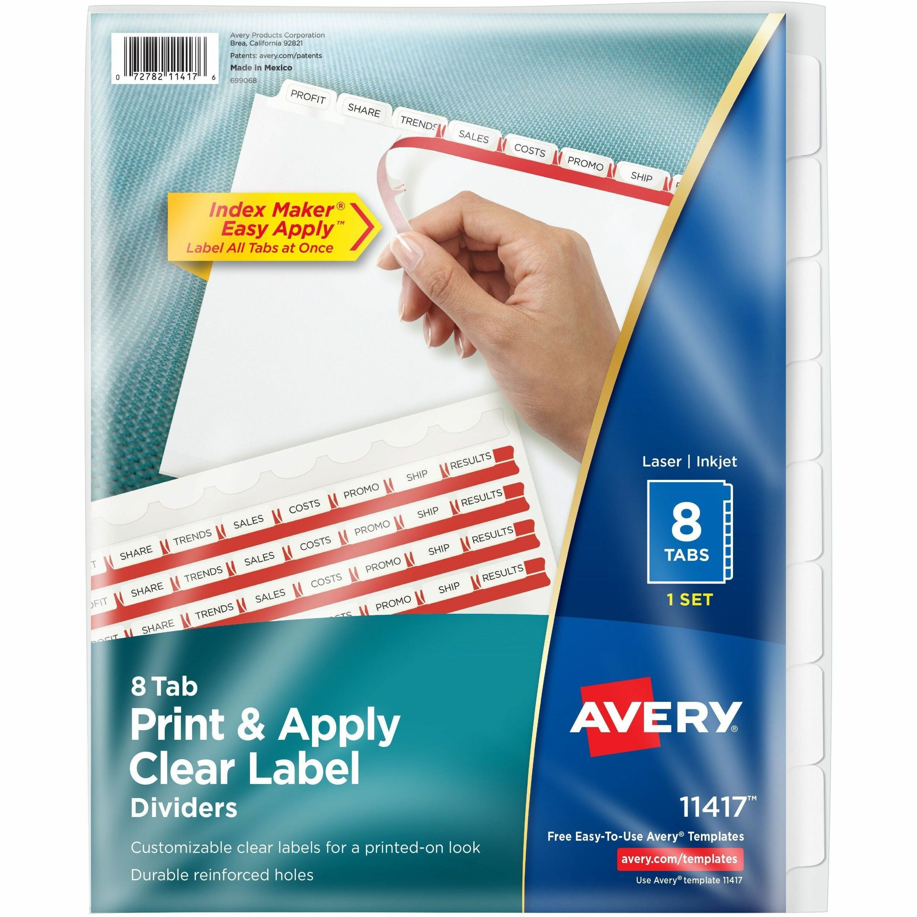 Print and Apply Index Maker Clear Label Dividers, 8-Tab, 11 x 8.5, White, 1 Set