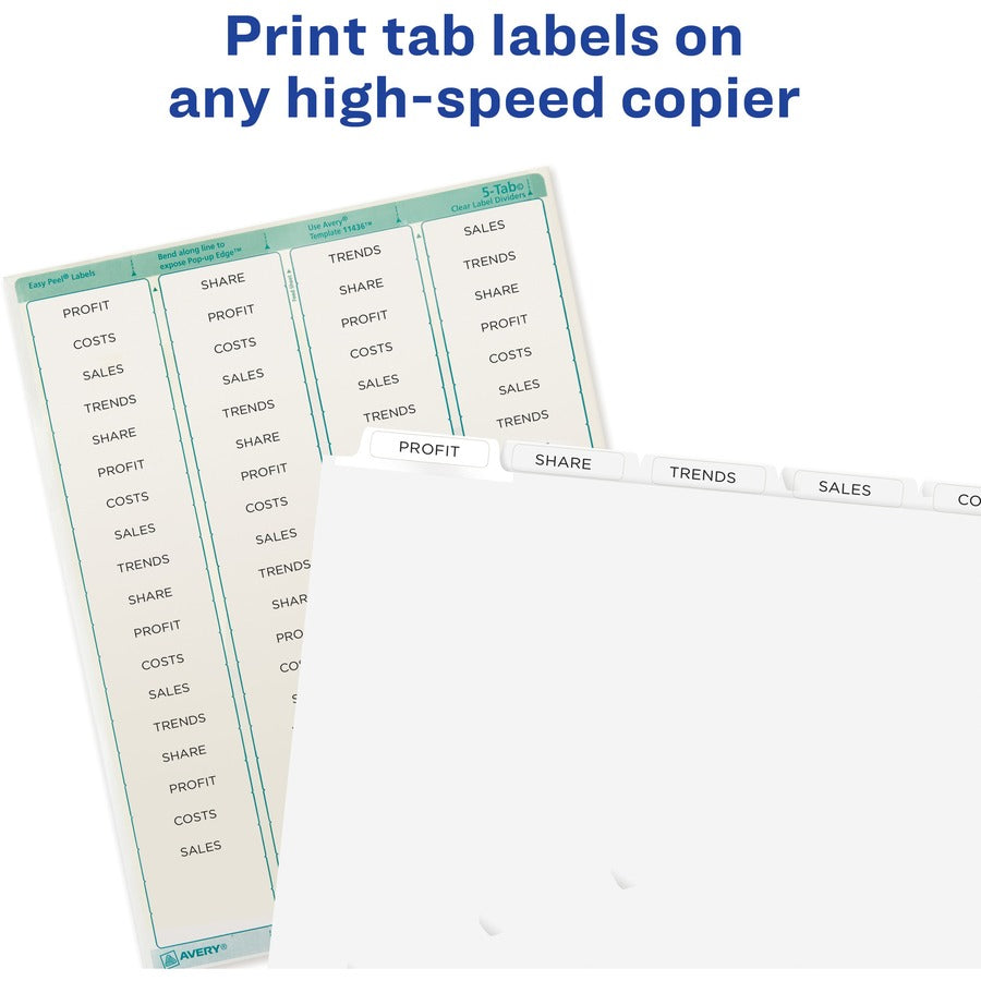 Print and Apply Index Maker Clear Label Dividers, Copiers, 5-Tab, 11 x 8.5, White, 5 Sets