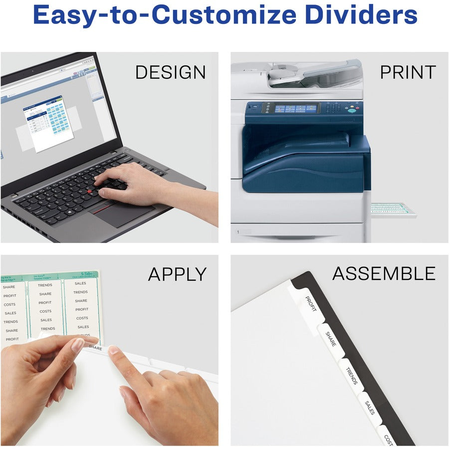 Print and Apply Index Maker Clear Label Dividers, Copiers, 5-Tab, 11 x 8.5, White, 5 Sets
