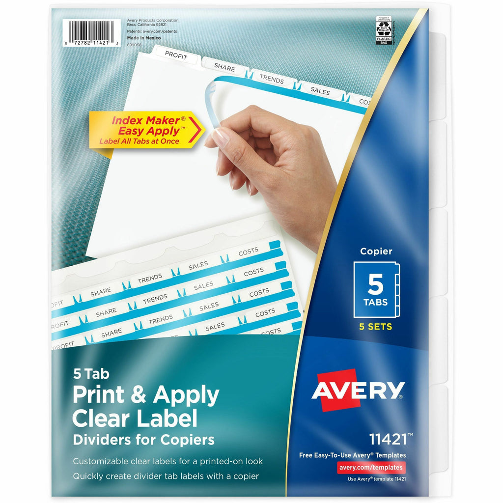 Print and Apply Index Maker Clear Label Dividers, Copiers, 5-Tab, 11 x 8.5, White, 5 Sets