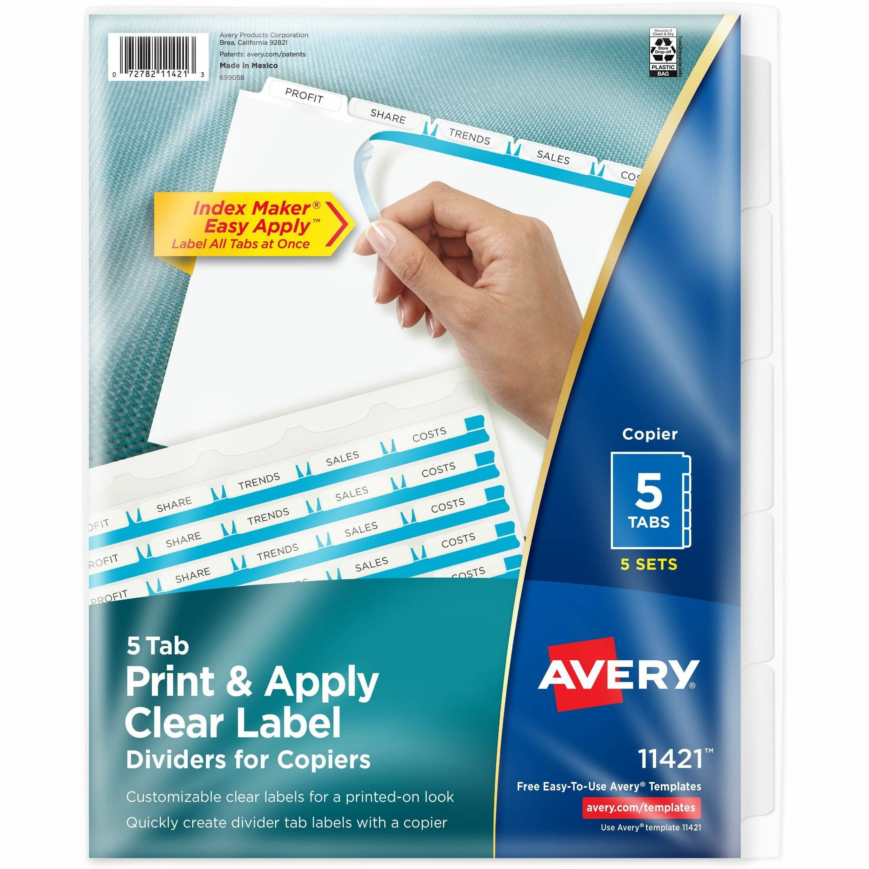 Print and Apply Index Maker Clear Label Dividers, Copiers, 5-Tab, 11 x 8.5, White, 5 Sets