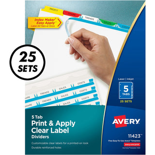 Print and Apply Index Maker Clear Label Dividers, 5-Tab, Color Tabs, 11 x 8.5, White, Traditional Color Tabs, 25 Sets