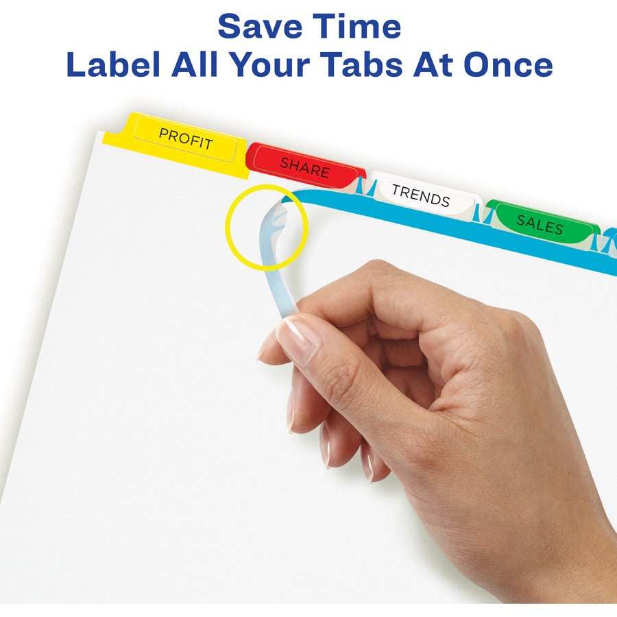 Print and Apply Index Maker Clear Label Dividers, 5-Tab, Color Tabs, 11 x 8.5, White, Traditional Color Tabs, 25 Sets