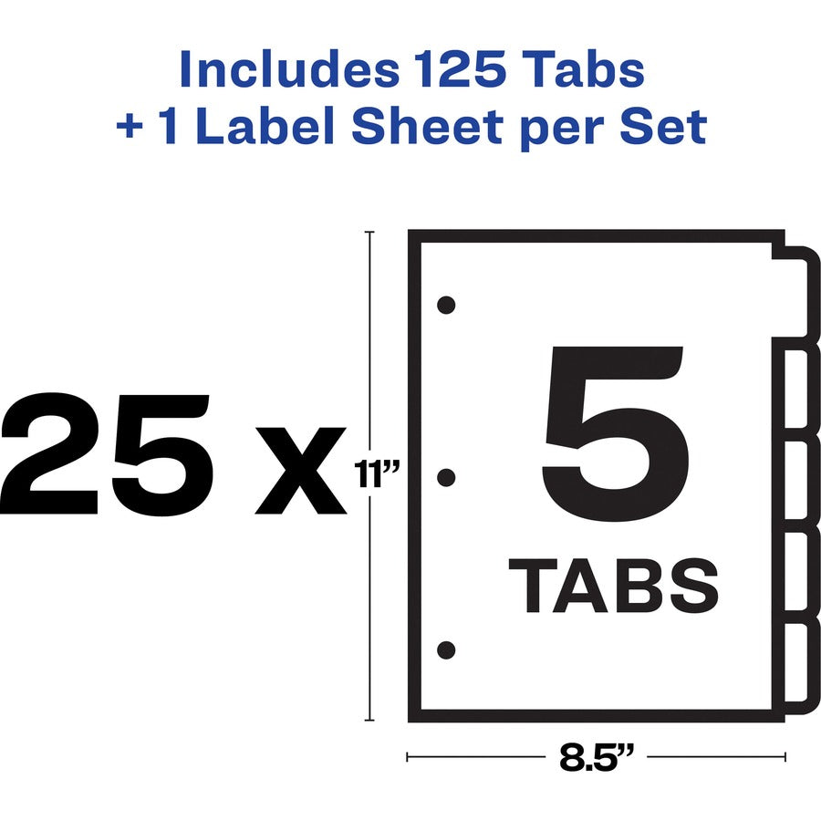 Print and Apply Index Maker Clear Label Dividers, 5-Tab, Color Tabs, 11 x 8.5, White, Traditional Color Tabs, 25 Sets