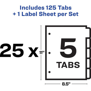 Print and Apply Index Maker Clear Label Dividers, 5-Tab, Color Tabs, 11 x 8.5, White, Traditional Color Tabs, 25 Sets