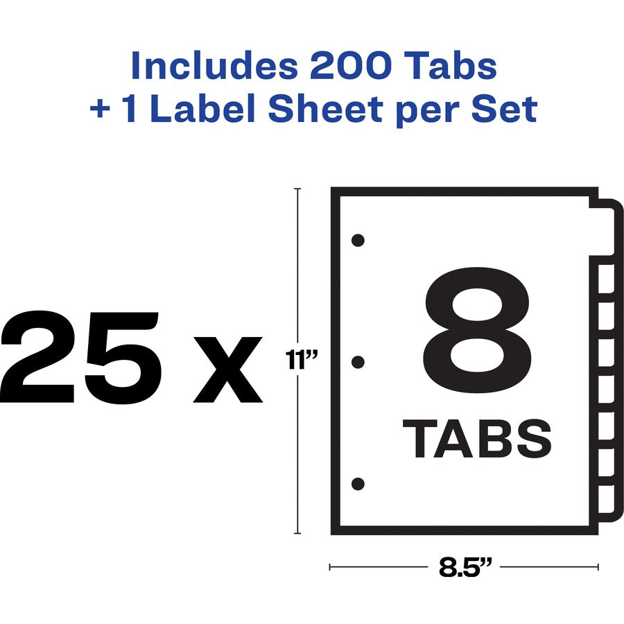 Print and Apply Index Maker Clear Label Dividers, 8-Tab, Color Tabs, 11 x 8.5, White, Traditional Color Tabs, 25 Sets