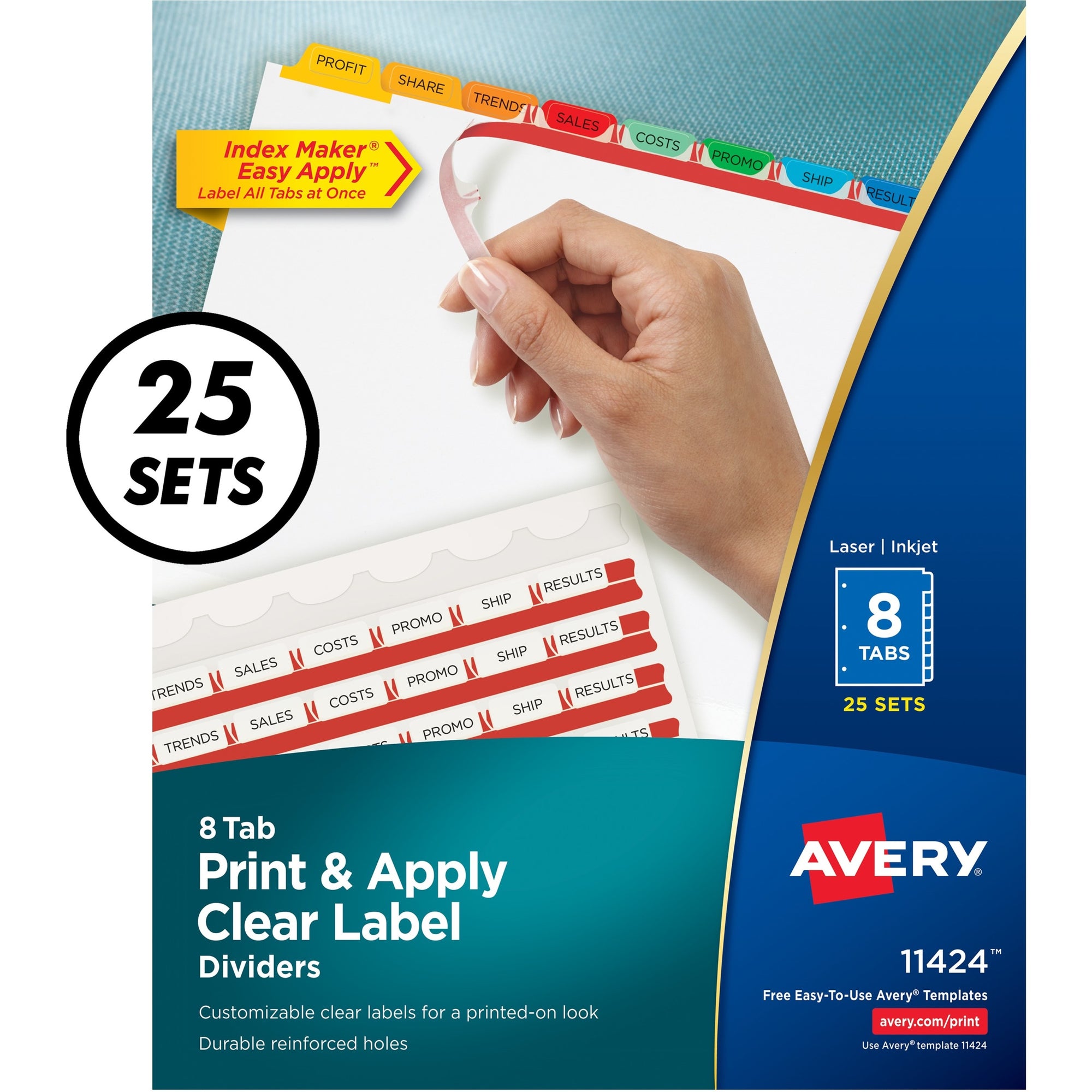 Print and Apply Index Maker Clear Label Dividers, 8-Tab, Color Tabs, 11 x 8.5, White, Traditional Color Tabs, 25 Sets