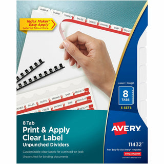 Print and Apply Index Maker Clear Label Unpunched Dividers, 8-Tab, 11 x 8.5, White, 5 Sets