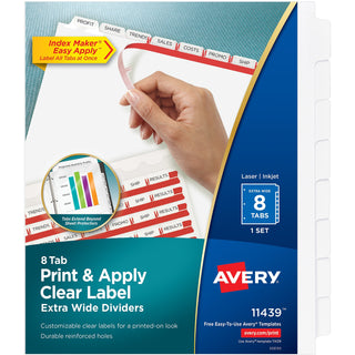Print and Apply Index Maker Clear Label Dividers, Extra Wide Tab, 8-Tab, 11.25 x 9.25, White, 1 Set