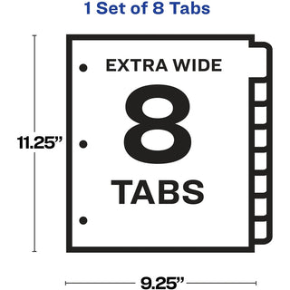 Print and Apply Index Maker Clear Label Dividers, Extra Wide Tab, 8-Tab, 11.25 x 9.25, White, 1 Set