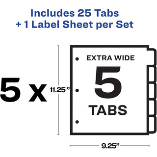 Print and Apply Index Maker Clear Label Dividers, Extra Wide Tab, 5-Tab, White Tabs, 11.25 x 9.25, White, 5 Sets