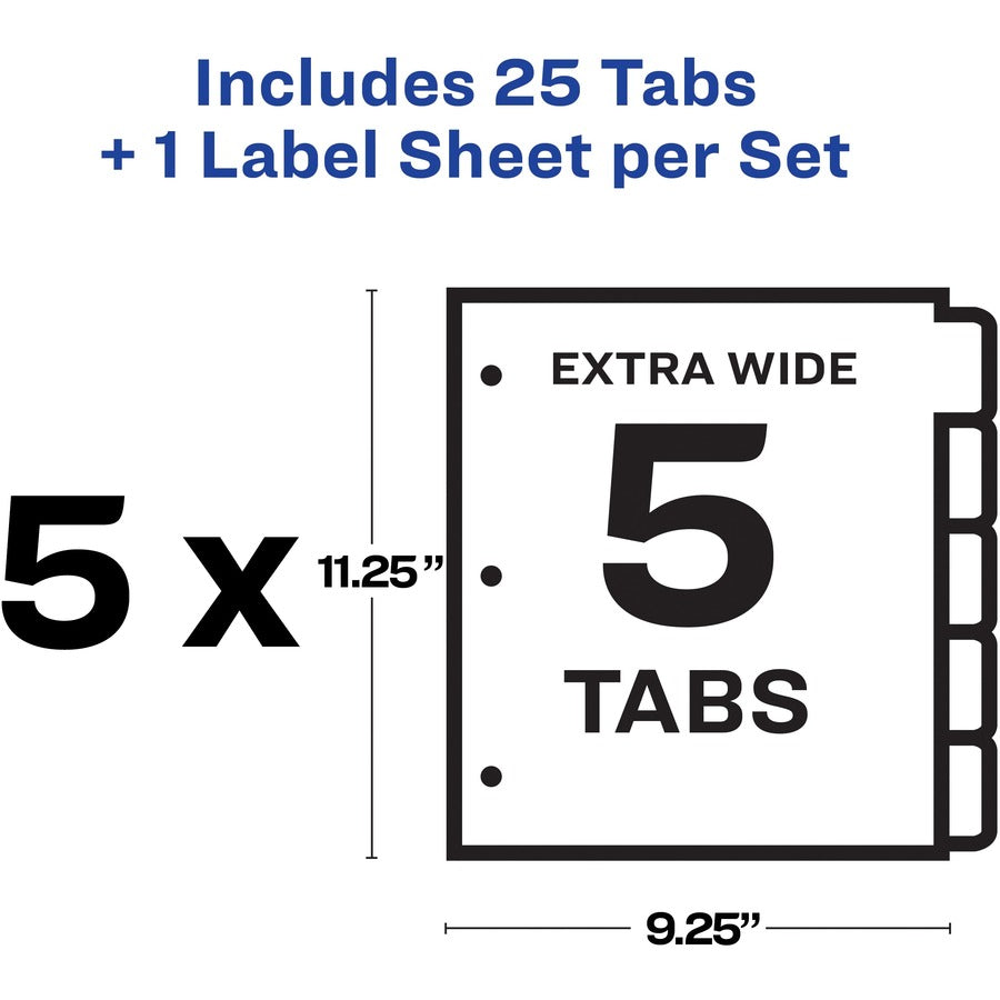 Print and Apply Index Maker Clear Label Dividers, Extra Wide Tab, 5-Tab, White Tabs, 11.25 x 9.25, White, 5 Sets