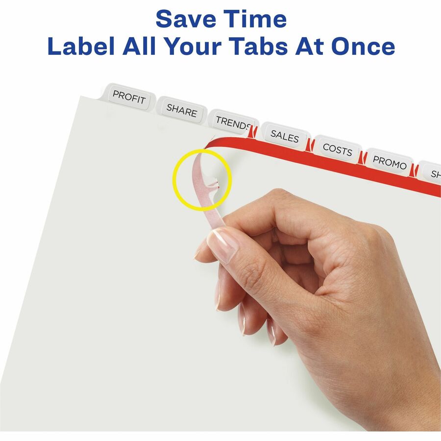 Print and Apply Index Maker Clear Label Dividers, Extra Wide Tabs, 8-Tab, 11.25 x 9.25, White, 5 Sets