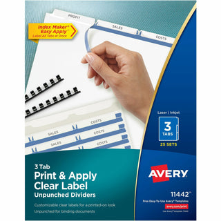 Print and Apply Index Maker Clear Label Unpunched Dividers, 3-Tab, 11 x 8.5, White, 25 Sets