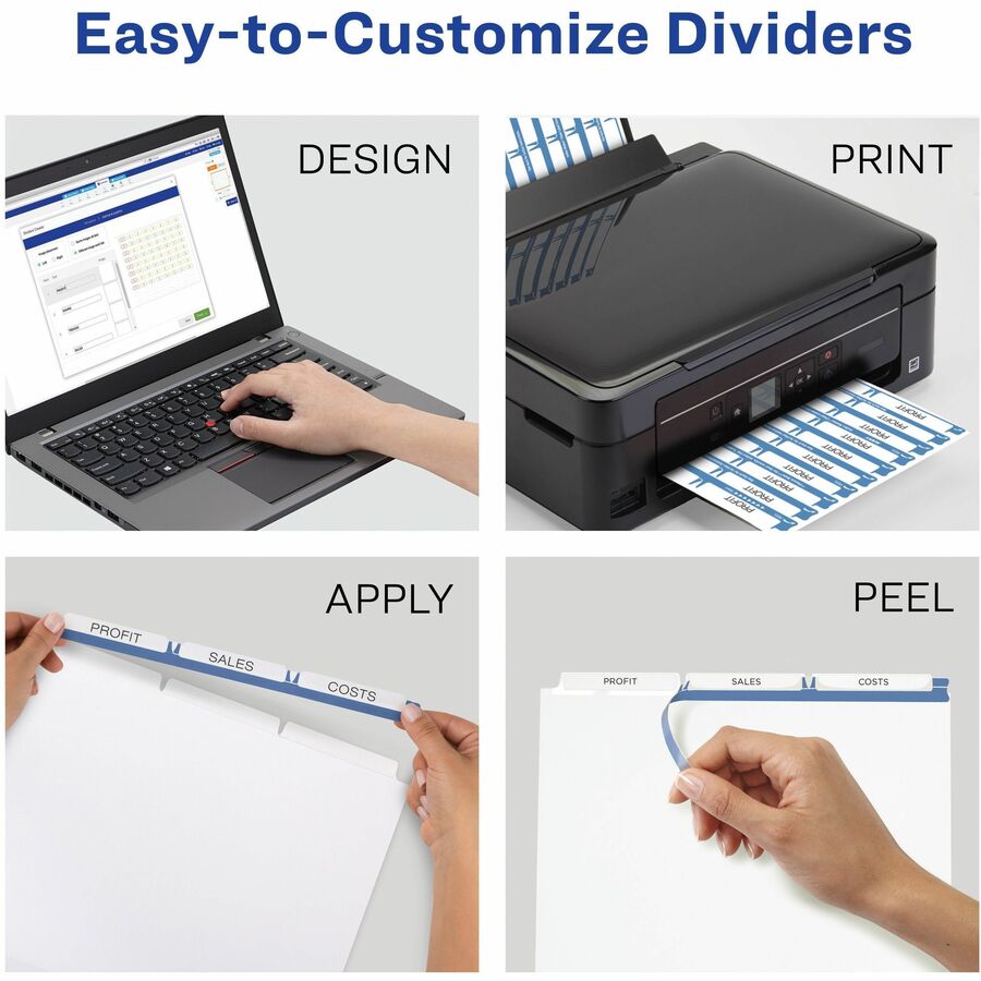Print and Apply Index Maker Clear Label Unpunched Dividers, 3-Tab, 11 x 8.5, White, 25 Sets