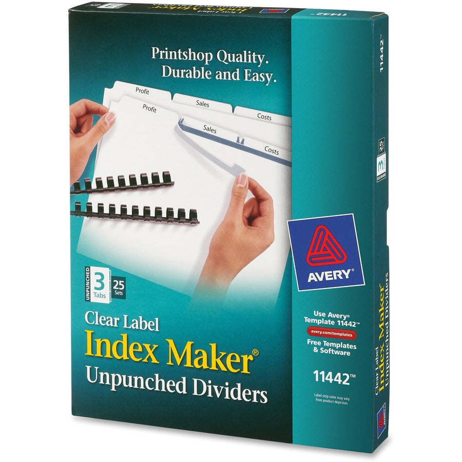 Print and Apply Index Maker Clear Label Unpunched Dividers, 3-Tab, 11 x 8.5, White, 25 Sets