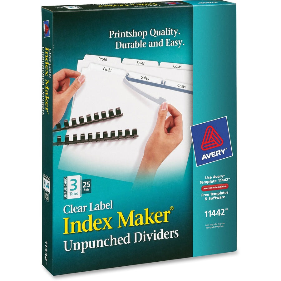 Print and Apply Index Maker Clear Label Unpunched Dividers, 3-Tab, 11 x 8.5, White, 25 Sets