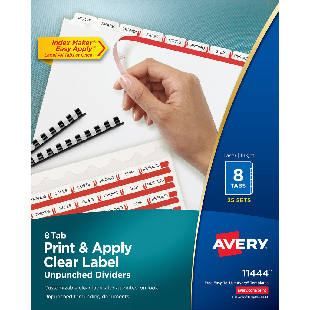 Print and Apply Index Maker Clear Label Unpunched Dividers, 8-Tab, 11 x 8.5, White, White Tabs, 25 Sets
