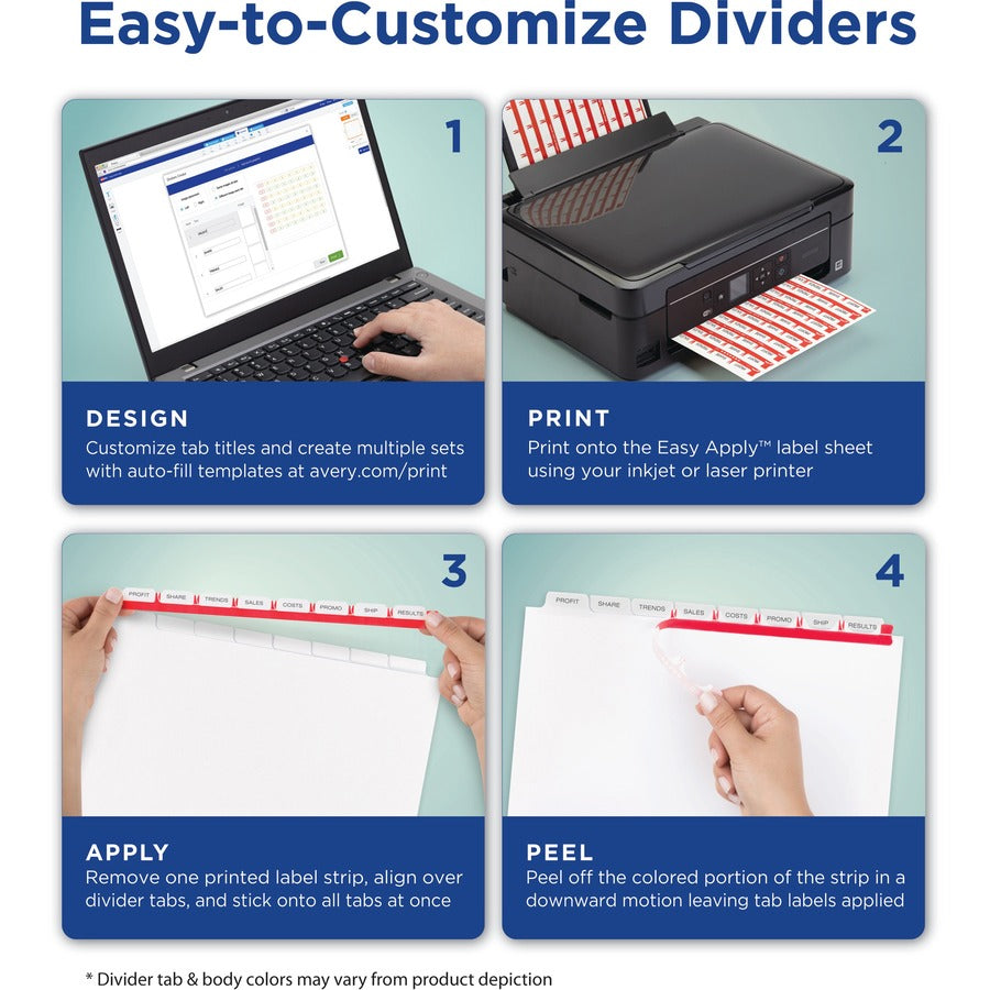Print and Apply Index Maker Clear Label Unpunched Dividers, 8-Tab, 11 x 8.5, White, White Tabs, 25 Sets