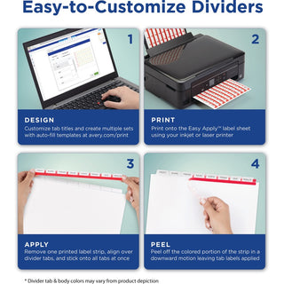Print and Apply Index Maker Clear Label Unpunched Dividers, 8-Tab, 11 x 8.5, White, White Tabs, 25 Sets