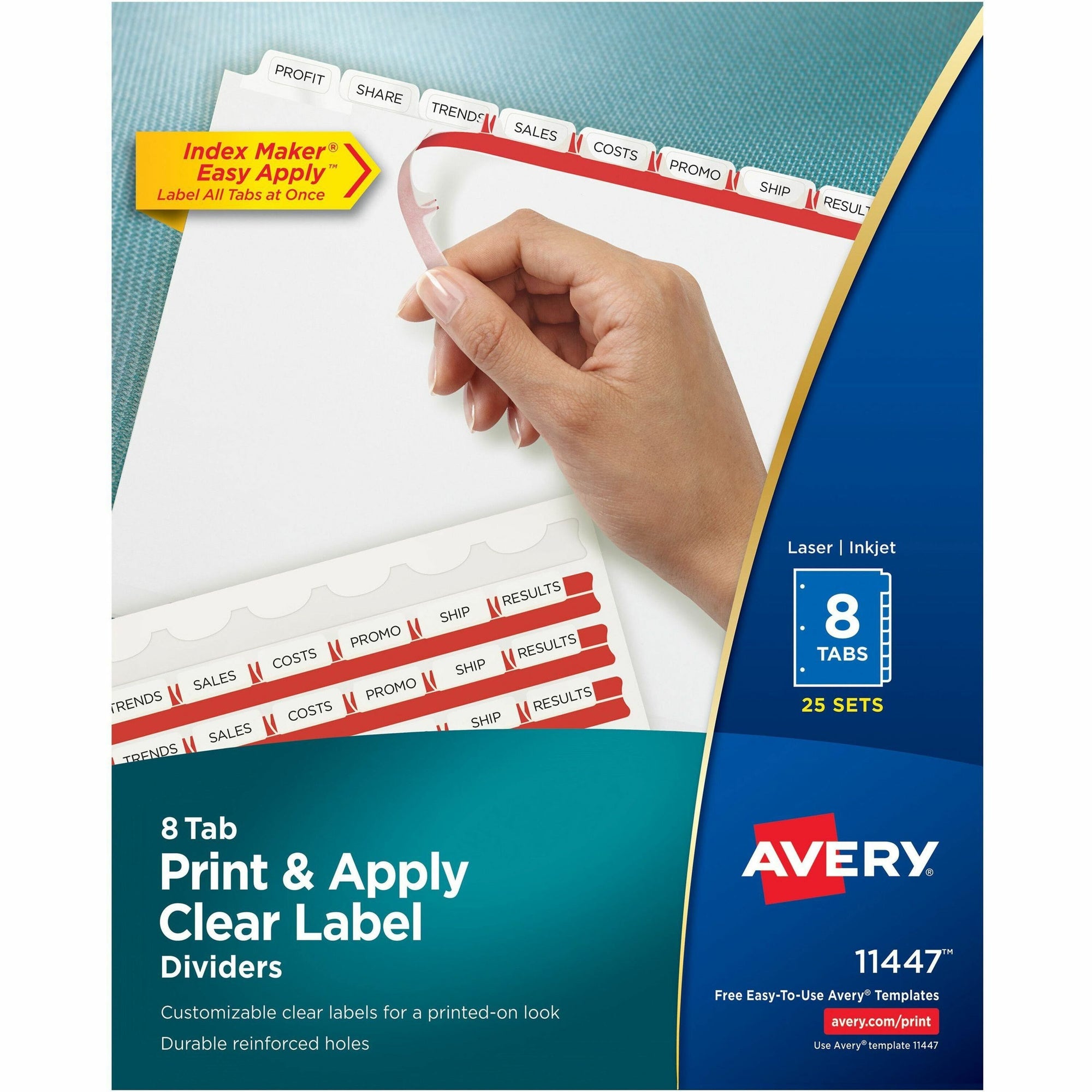 Print and Apply Index Maker Clear Label Dividers, 8-Tab, 11 x 8.5, White, 25 Sets