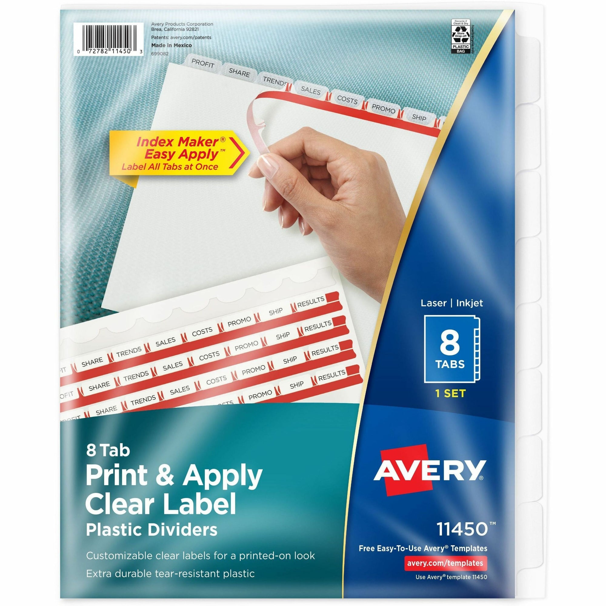Print and Apply Index Maker Clear Label Plastic Dividers w/Printable Label Strip, 8-Tab, 11 x 8.5, Frosted Clear Tabs, 1 Set