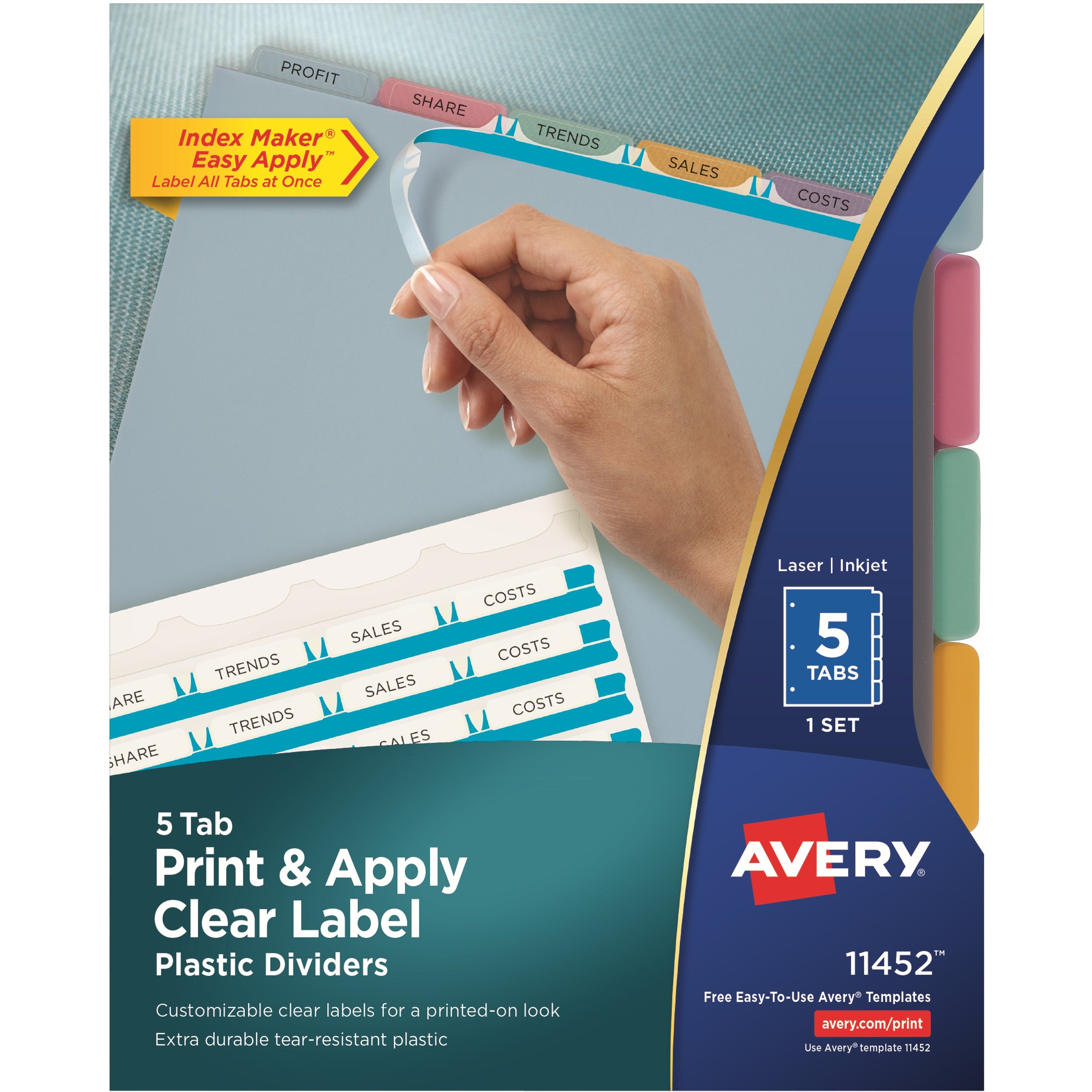 Print and Apply Index Maker Clear Label Plastic Dividers with Printable Label Strip, 5-Tab, 11 x 8.5, Assorted Tabs, 1 Set - 1