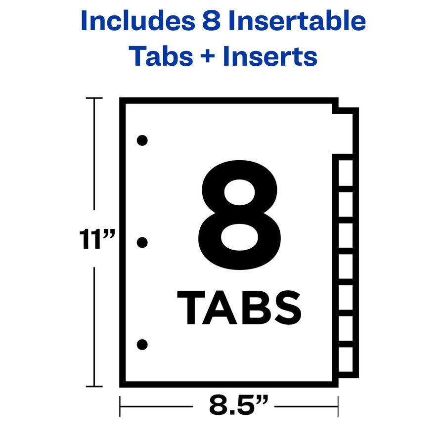 Plastic Insertable Dividers, 8-Tab, 11 x 8.5, Clear Tabs, 1 Set