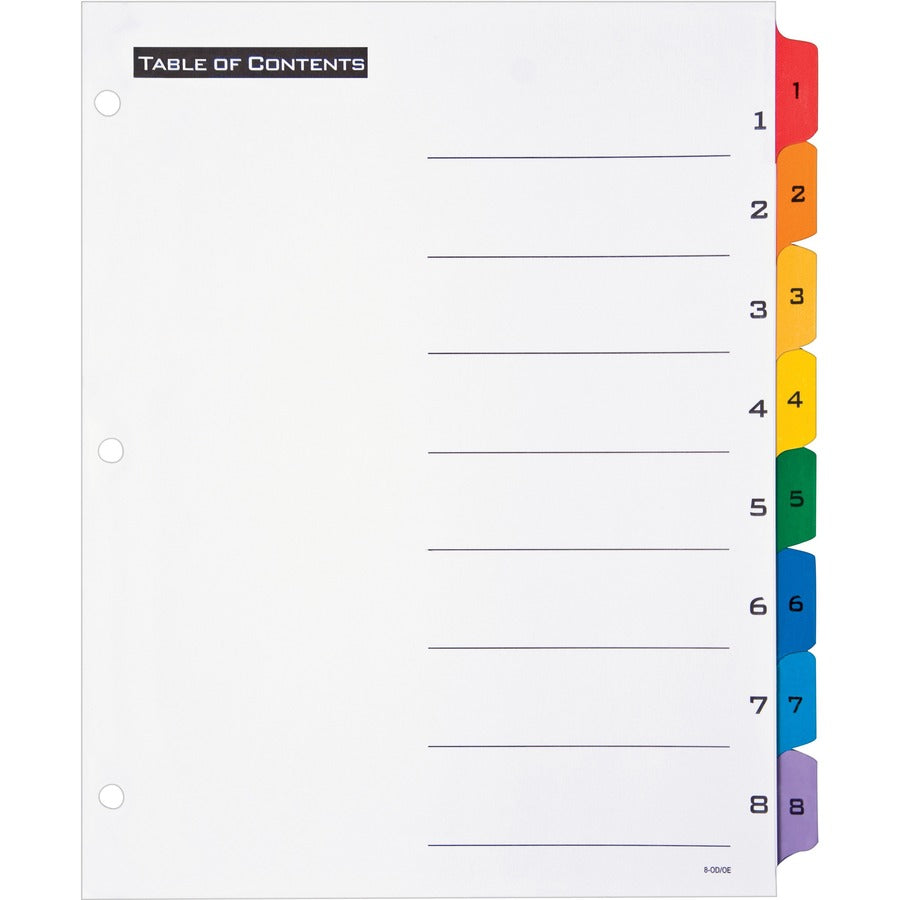 Table 'n Tabs Dividers, 8-Tab, 1 to 8, 11 x 8.5, White, Assorted Tabs, 1 Set