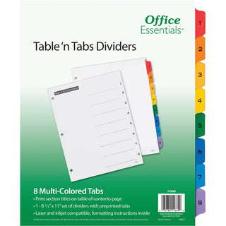 Table 'n Tabs Dividers, 8-Tab, 1 to 8, 11 x 8.5, White, Assorted Tabs, 1 Set