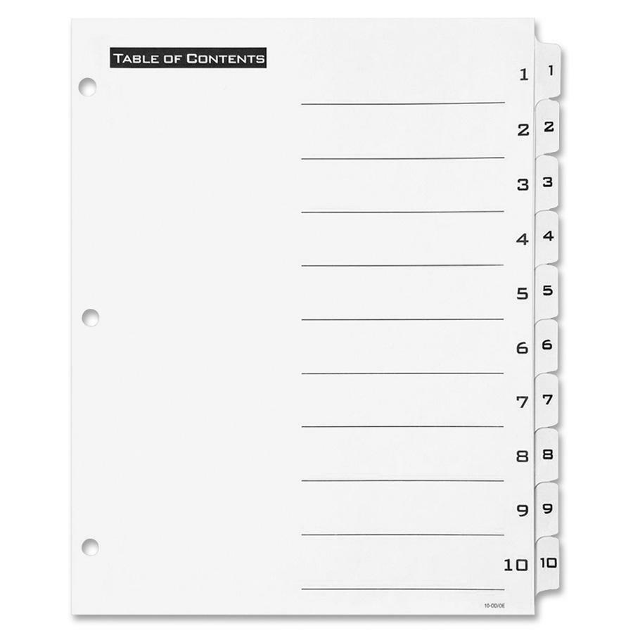 Table 'n Tabs Dividers, 10-Tab, 1 to 10, 11 x 8.5, White, White Tabs, 1 Set