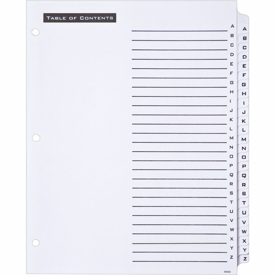 Table 'n Tabs Dividers, 26-Tab, A to Z, 11 x 8.5, White, White Tabs, 1 Set