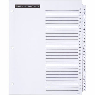 Table 'n Tabs Dividers, 26-Tab, A to Z, 11 x 8.5, White, White Tabs, 1 Set