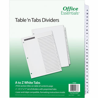 Table 'n Tabs Dividers, 26-Tab, A to Z, 11 x 8.5, White, White Tabs, 1 Set