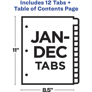 Table 'n Tabs Dividers, 12-Tab, Jan. to Dec., 11 x 8.5, White, Assorted Tabs, 1 Set