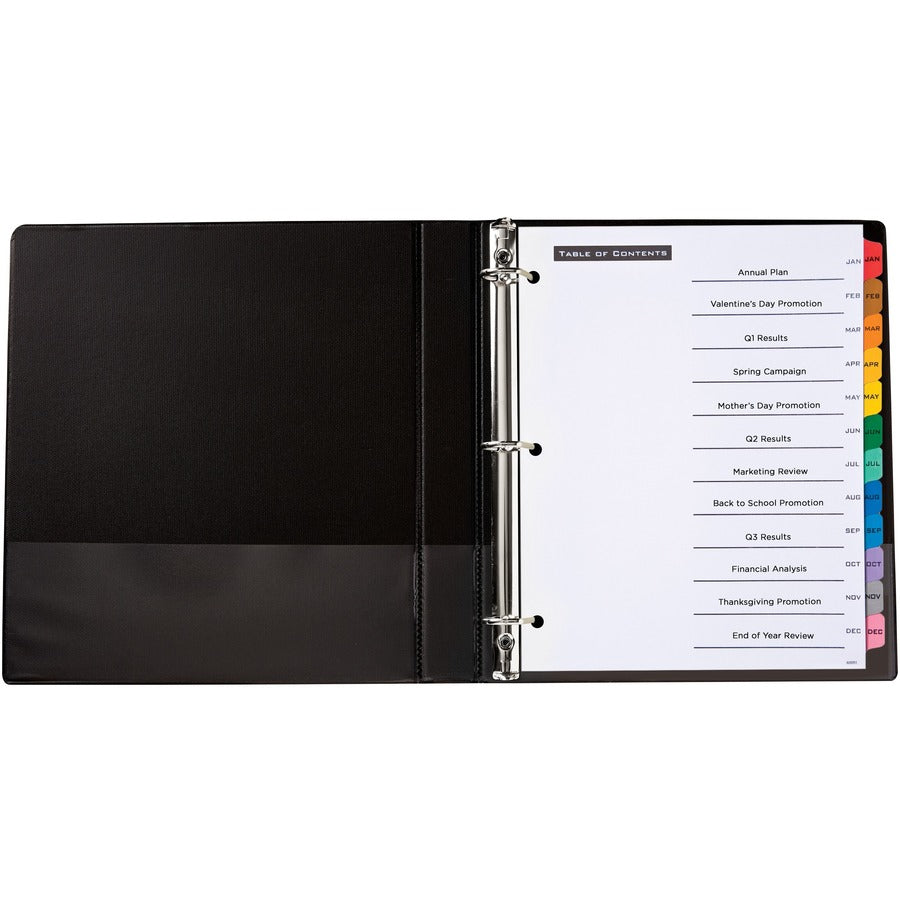 Table 'n Tabs Dividers, 12-Tab, Jan. to Dec., 11 x 8.5, White, Assorted Tabs, 1 Set
