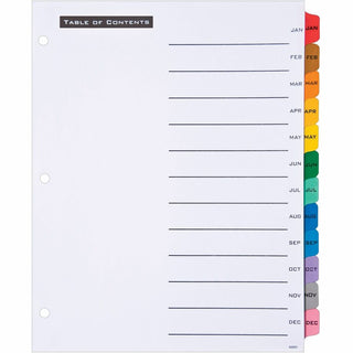 Table 'n Tabs Dividers, 12-Tab, Jan. to Dec., 11 x 8.5, White, Assorted Tabs, 1 Set