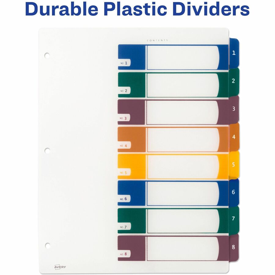 Customizable Table of Contents Ready Index Dividers with Multicolor Tabs, 8-Tab, 1 to 8, 11 x 8.5, Translucent, 1 Set