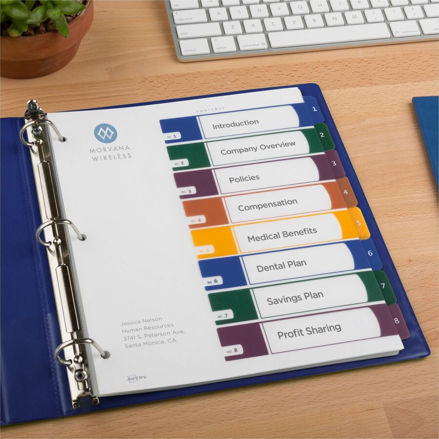 Customizable Table of Contents Ready Index Dividers with Multicolor Tabs, 8-Tab, 1 to 8, 11 x 8.5, Translucent, 1 Set