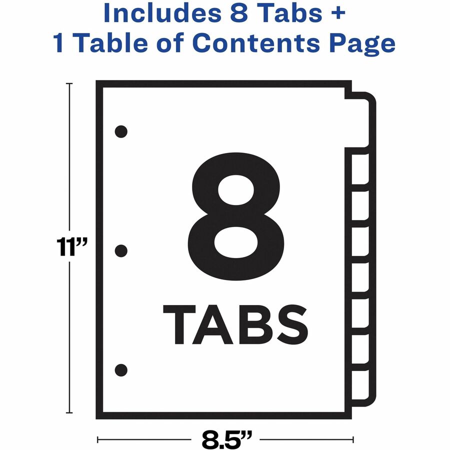 Customizable Table of Contents Ready Index Dividers with Multicolor Tabs, 8-Tab, 1 to 8, 11 x 8.5, Translucent, 1 Set