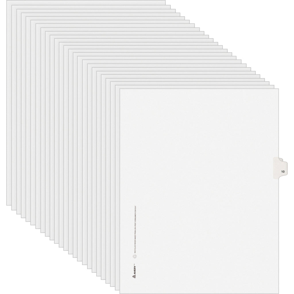 Preprinted Legal Exhibit Side Tab Index Dividers, Avery Style, 10-Tab, 10, 11 x 8.5, White, 25/Pack