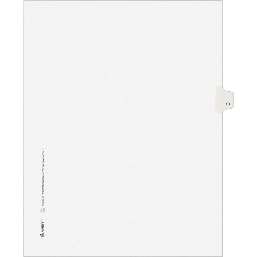 Preprinted Legal Exhibit Side Tab Index Dividers, Avery Style, 10-Tab, 10, 11 x 8.5, White, 25/Pack
