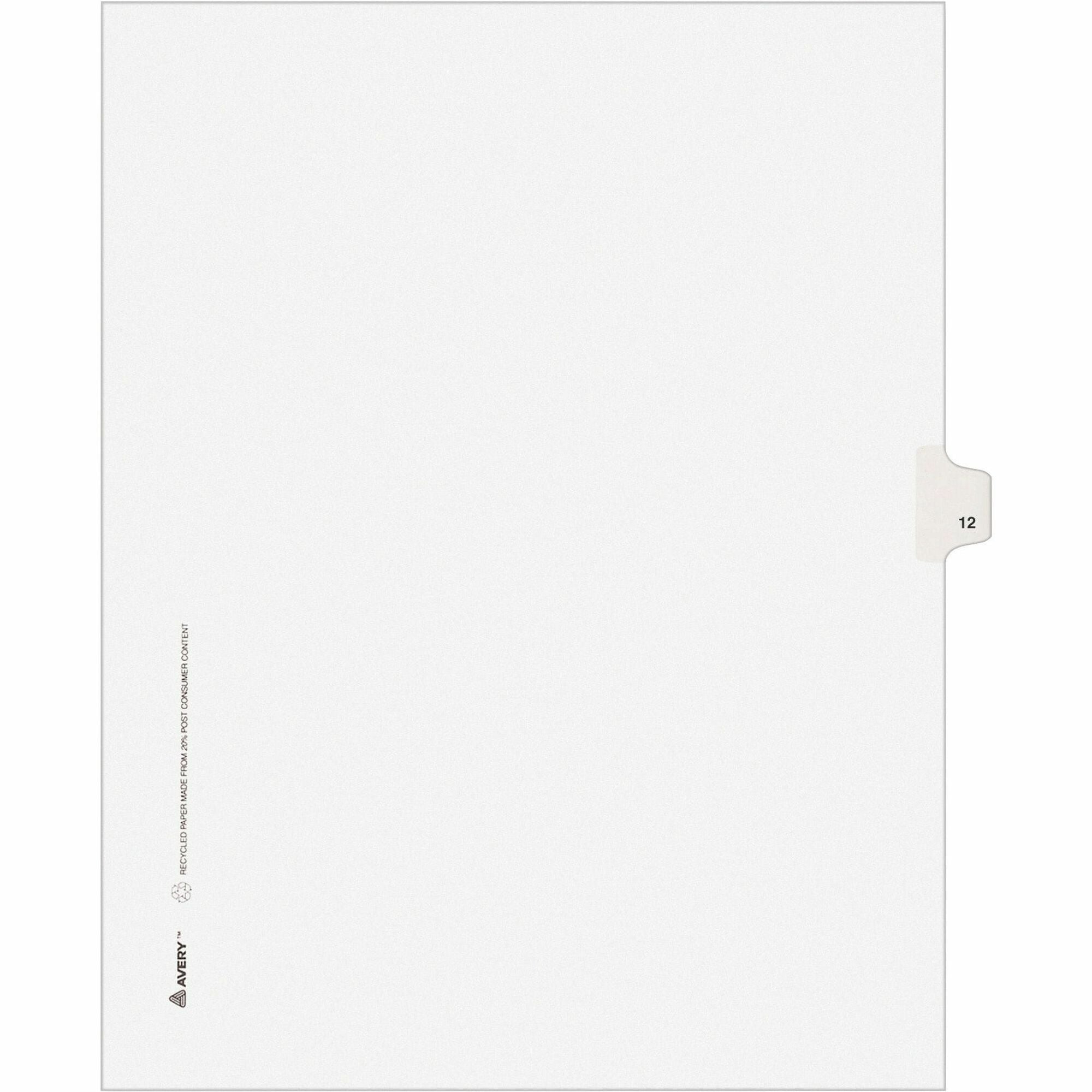 Preprinted Legal Exhibit Side Tab Index Dividers, Avery Style, 10-Tab, 12, 11 x 8.5, White, 25/Pack