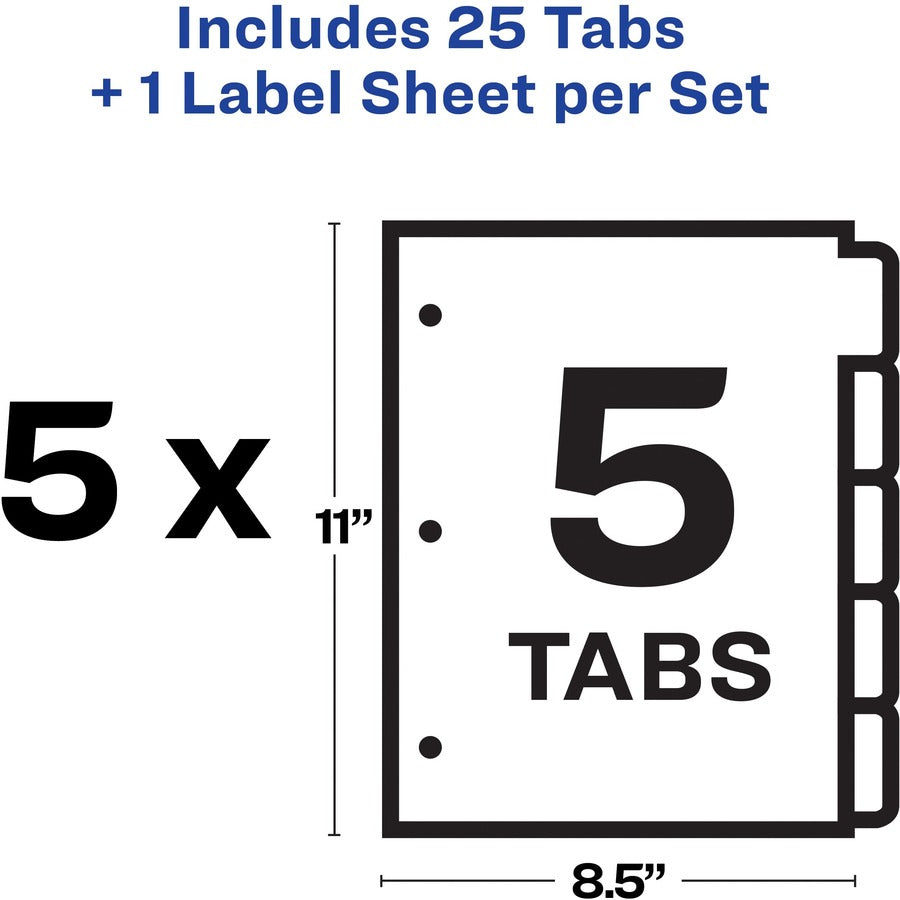 Print and Apply Index Maker Clear Label Dividers, 5-Tab, Color Tabs, 11 x 8.5, White, Contemporary Color Tabs, 5 Sets