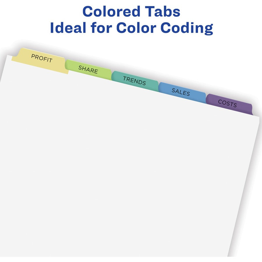 Print and Apply Index Maker Clear Label Dividers, 5-Tab, Color Tabs, 11 x 8.5, White, Contemporary Color Tabs, 25 Sets