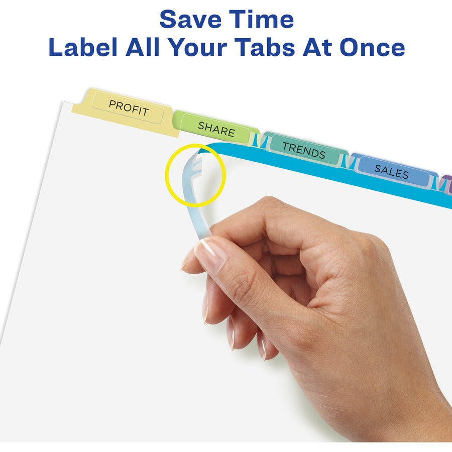 Print and Apply Index Maker Clear Label Dividers, 5-Tab, Color Tabs, 11 x 8.5, White, Contemporary Color Tabs, 25 Sets