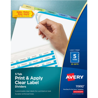 Print and Apply Index Maker Clear Label Dividers, 5-Tab, Color Tabs, 11 x 8.5, White, Contemporary Color Tabs, 25 Sets