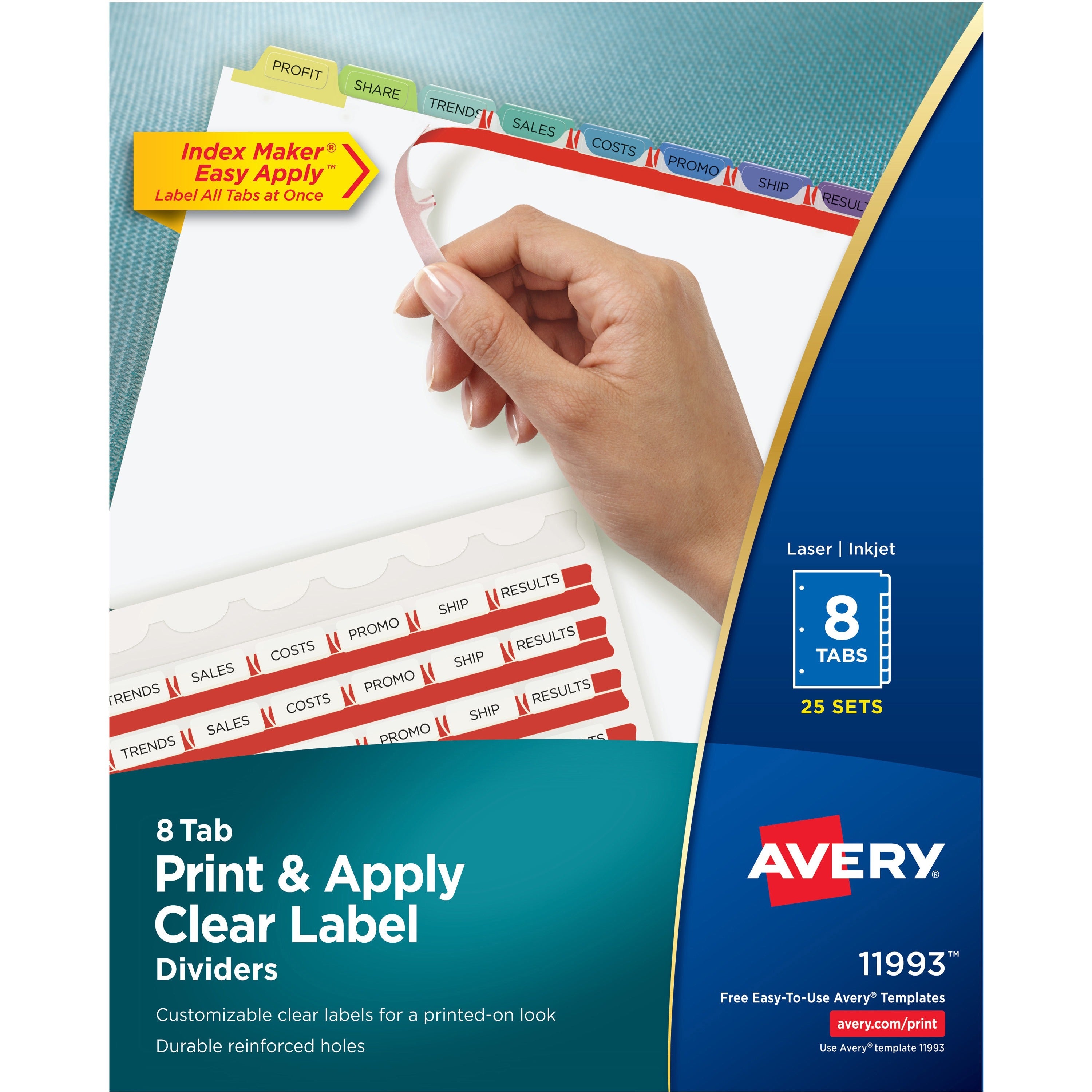 Print and Apply Index Maker Clear Label Dividers, 8-Tab, Color Tabs, 11 x 8.5, White, Contemporary Color Tabs, 25 Sets - 1