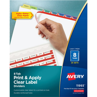 Print and Apply Index Maker Clear Label Dividers, 8-Tab, Color Tabs, 11 x 8.5, White, Contemporary Color Tabs, 25 Sets - 1