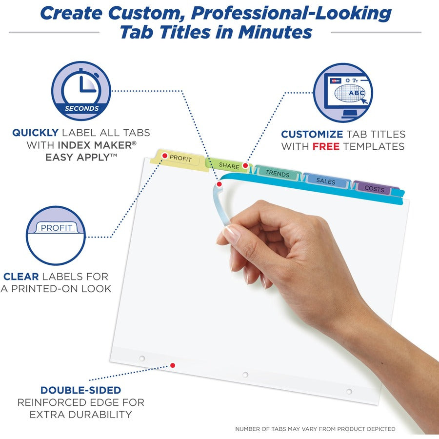 Print and Apply Index Maker Clear Label Dividers, 8-Tab, Color Tabs, 11 x 8.5, White, Contemporary Color Tabs, 25 Sets - 6